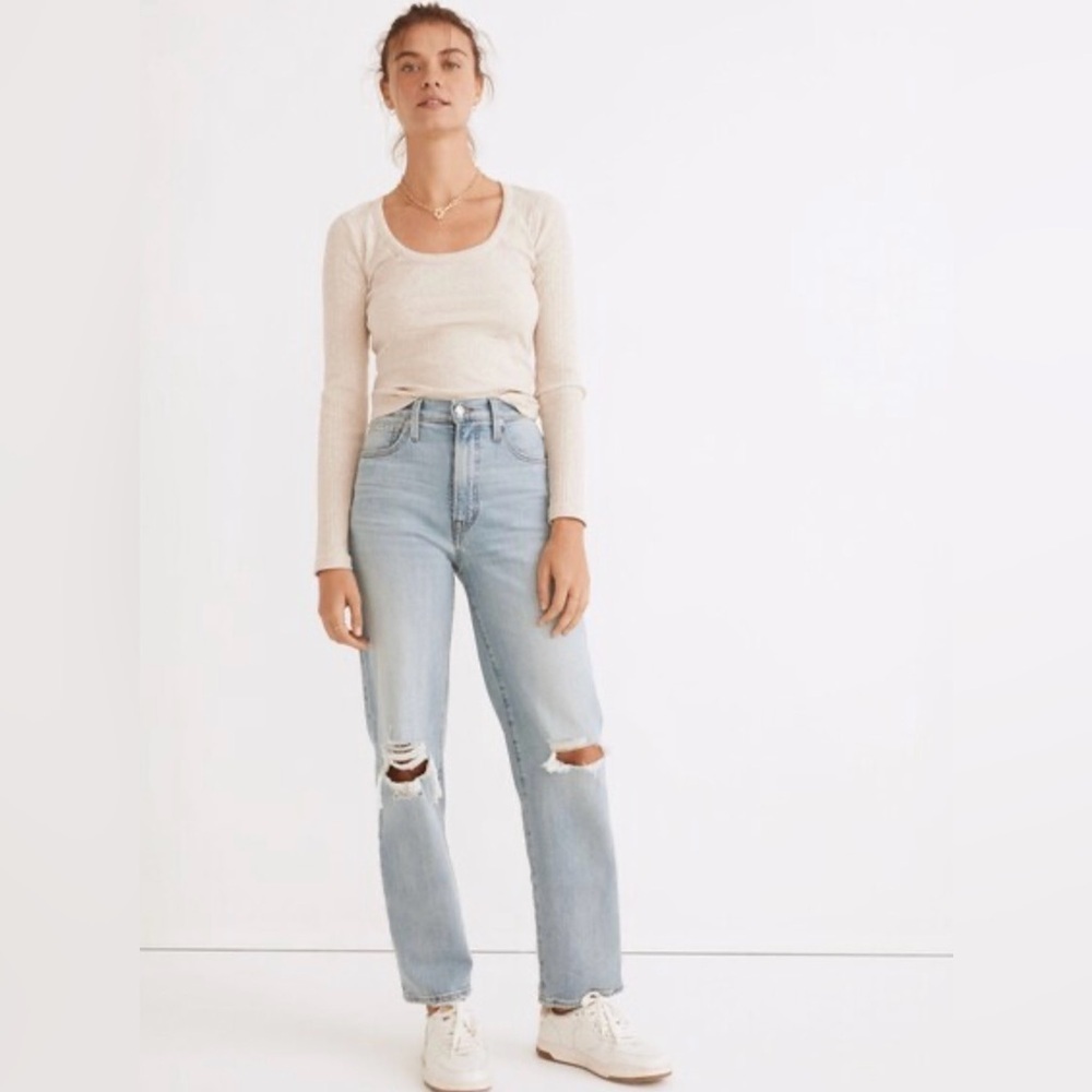 MADEWELL Denim The Perfect Vintage Straight Jean Danby Wash Knee Rip Edition 24 - Picture 3 of 12